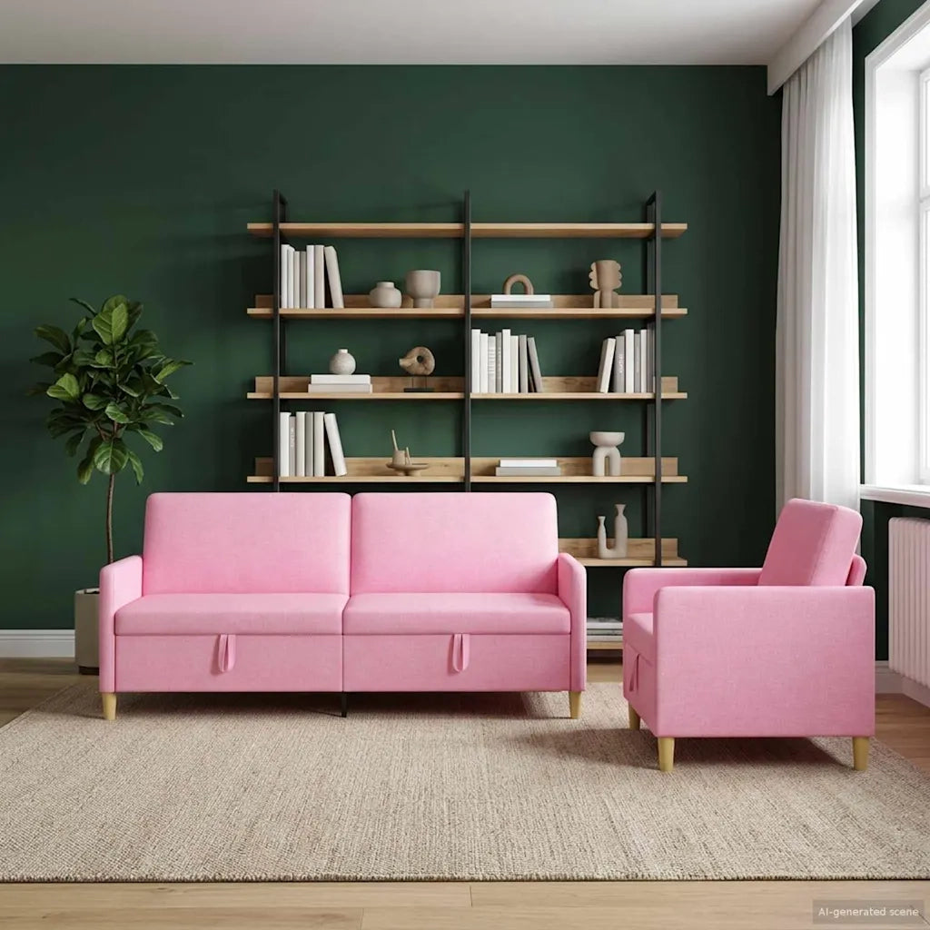 Set di Divani con Storage 2 pz Rosa Poliestere 3429244
