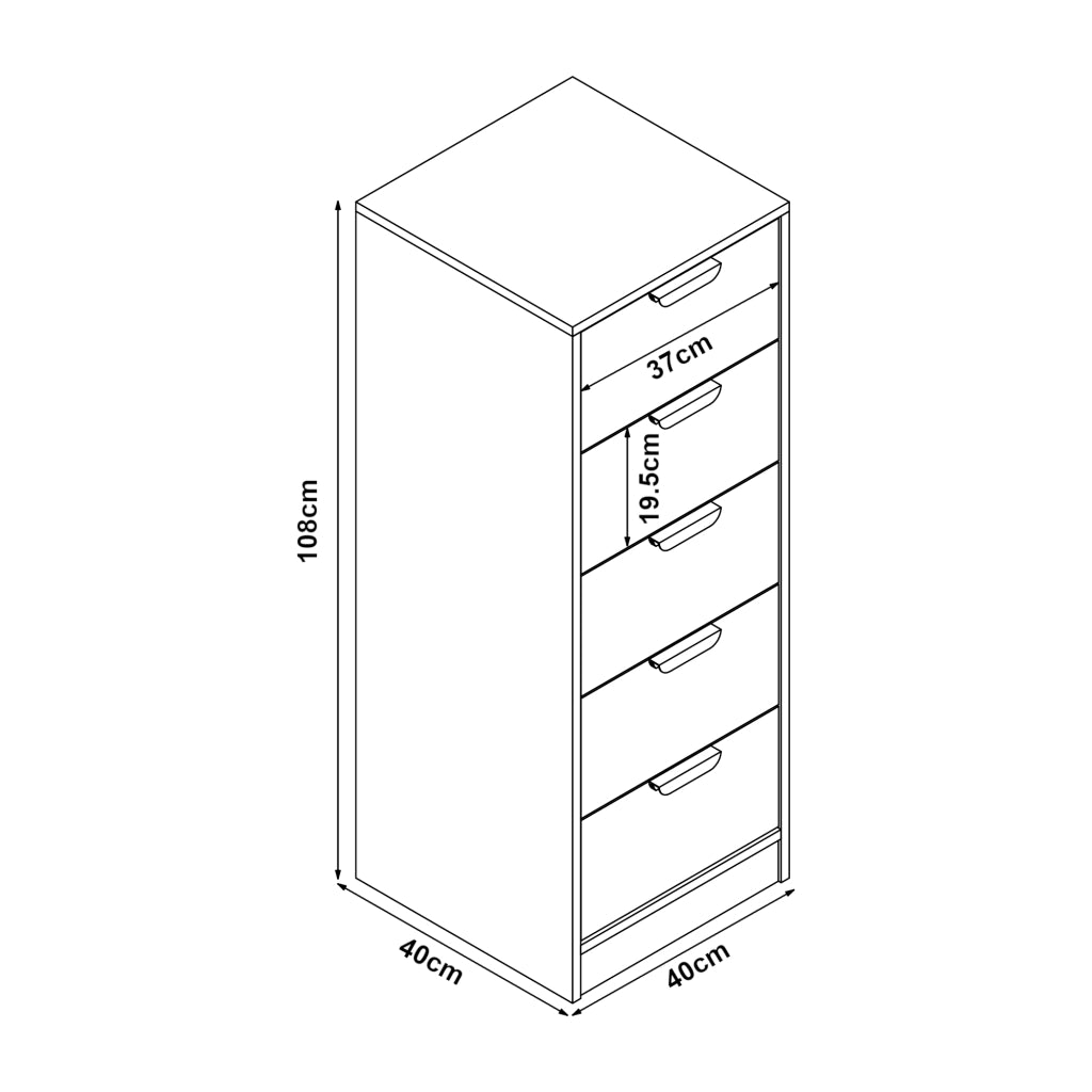 Comò Varkaus con 5 Cassetti - Effetto Rovere [en.casa]