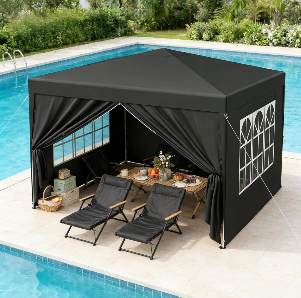 Gazebo pieghevole 3x3 m grigio con pareti laterali