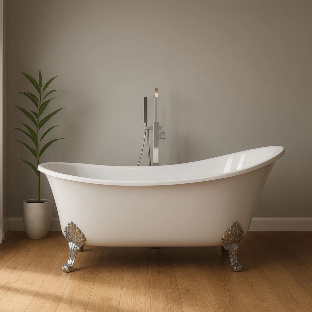 Vasca da bagno free standing ovale con piedini bianco lucido 160 x 75 x 84cm