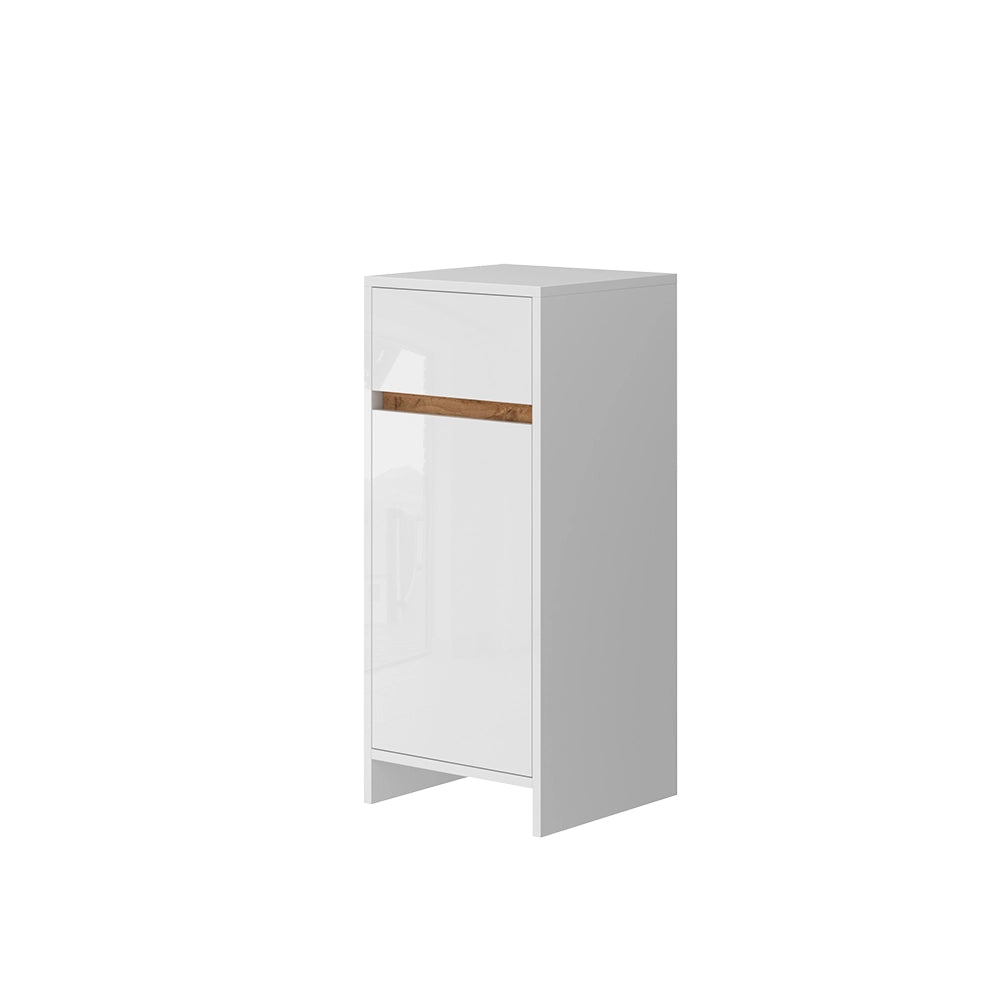 Vicco Mobiletto midi Bianco lucido/oro power oak 35 x 82 cm con anta e cassetto