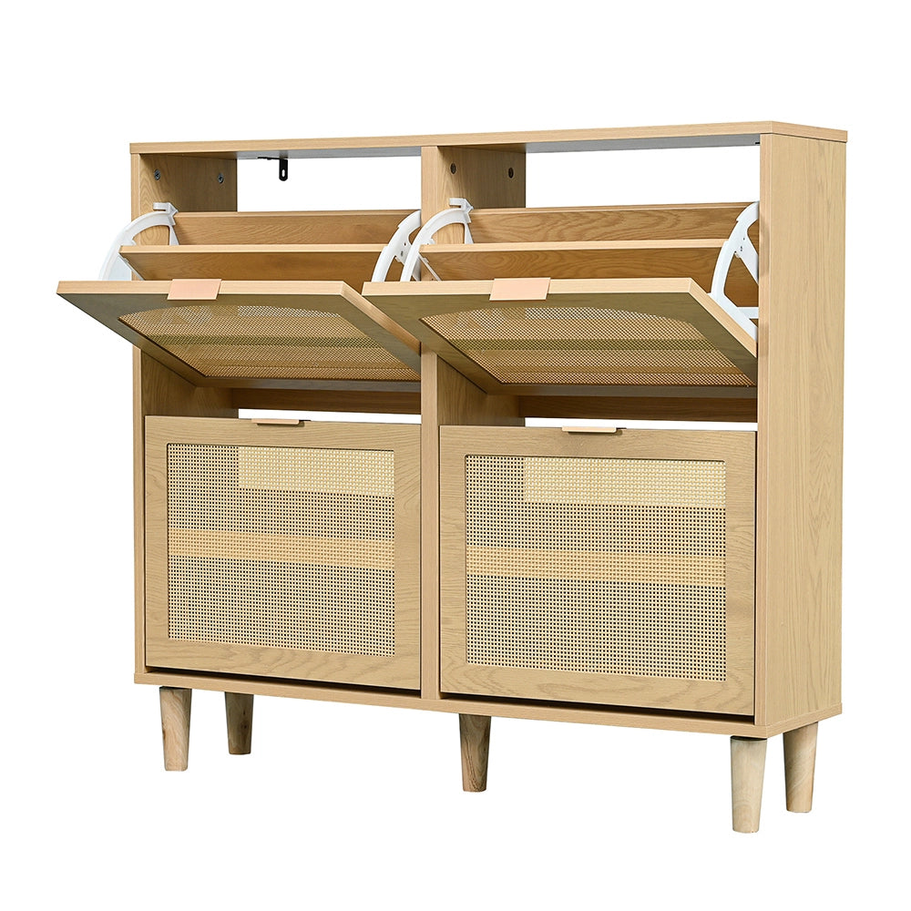 Scarpaio in rattan con 4 cassetti - Xylo - 100x25x90 cm - Stile rustico per corridoio, camera da letto