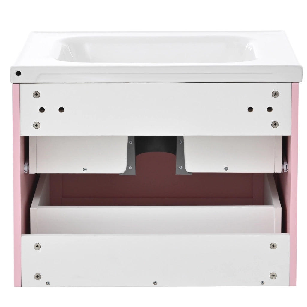 Mobiletto con lavabo in ceramica a due livelli in MDF rosa e bianco con maniglie in metallo 28.3 kg