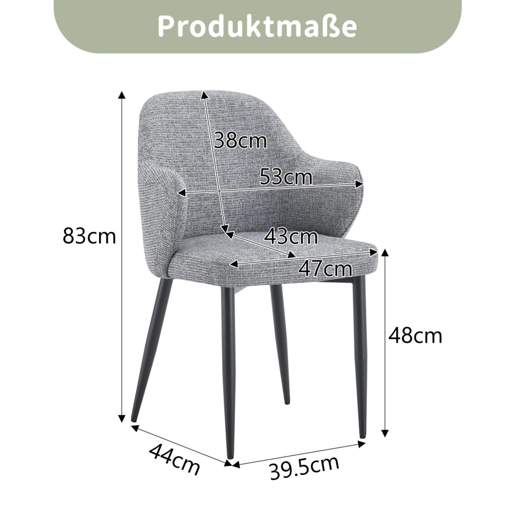 Set 2 Sedie da Pranzo in Tessuto Grigio con Gambe in Metallo a Croce, Altezza 83 cm