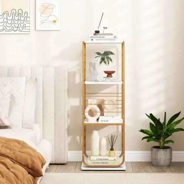 Libreria girevole a 360 gradi a torre 4 ripiani in metallo oro 40 x 40 cm mobile salvaspazio per casa e ufficio design moderno