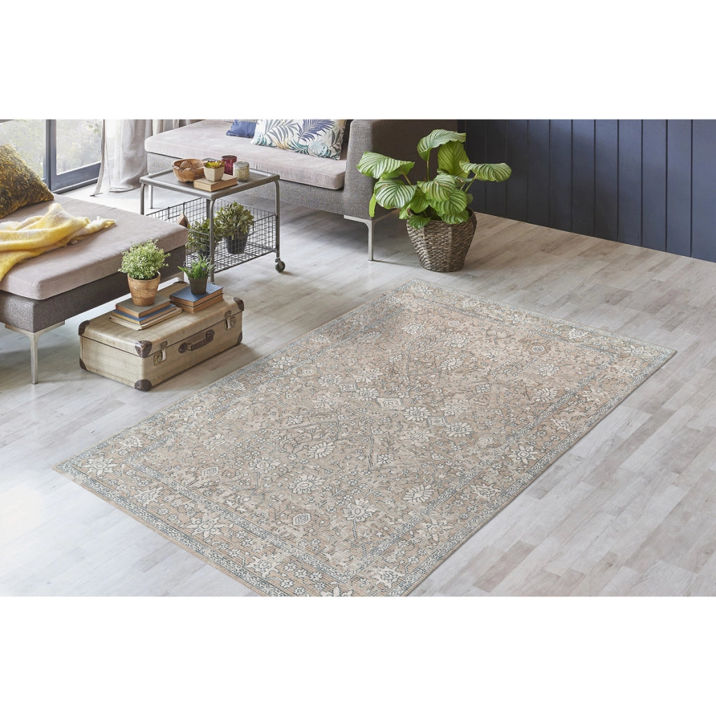 Tappeto vintage Perry Khaki e Beige in misto cotone