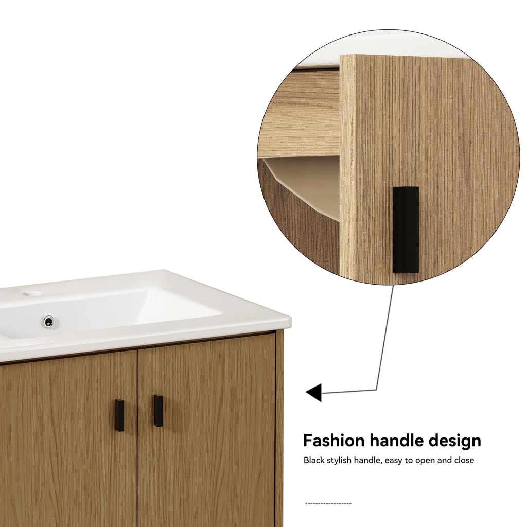 Mobile bagno 60 cm rovere chiaro, ampio spazio contenitivo con 2 ante a chiusura morbida