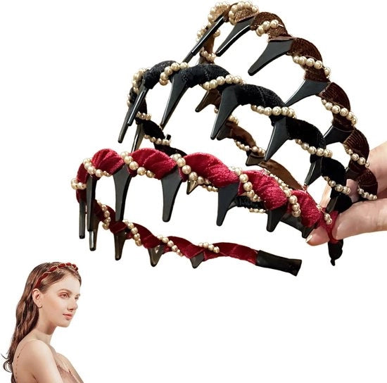 Set di 3 fascette retro per capelli con perle artificiali per donne - Accessori capelli stile vintage