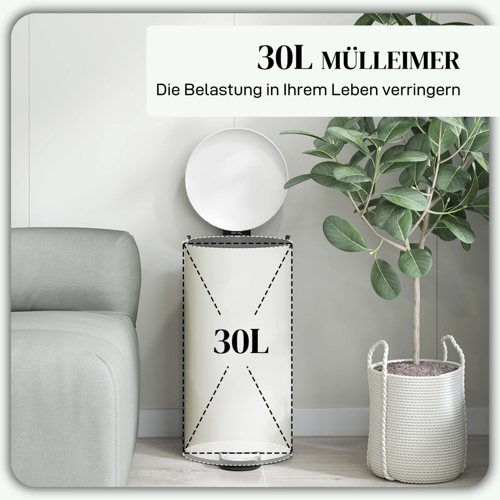 Pattumiera a pedale da 30 l con coperchio a chiusura silenziosa e secchio interno color avorio per cucina e ufficio