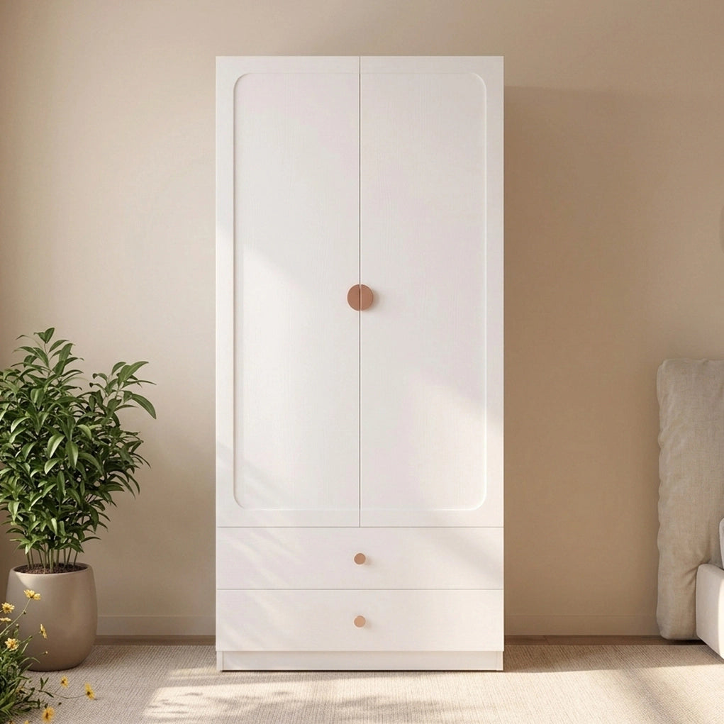 Armadio 2 ante 90x45x200 cm bianco con 2 cassetti e asta appendiabiti HAVRYA
