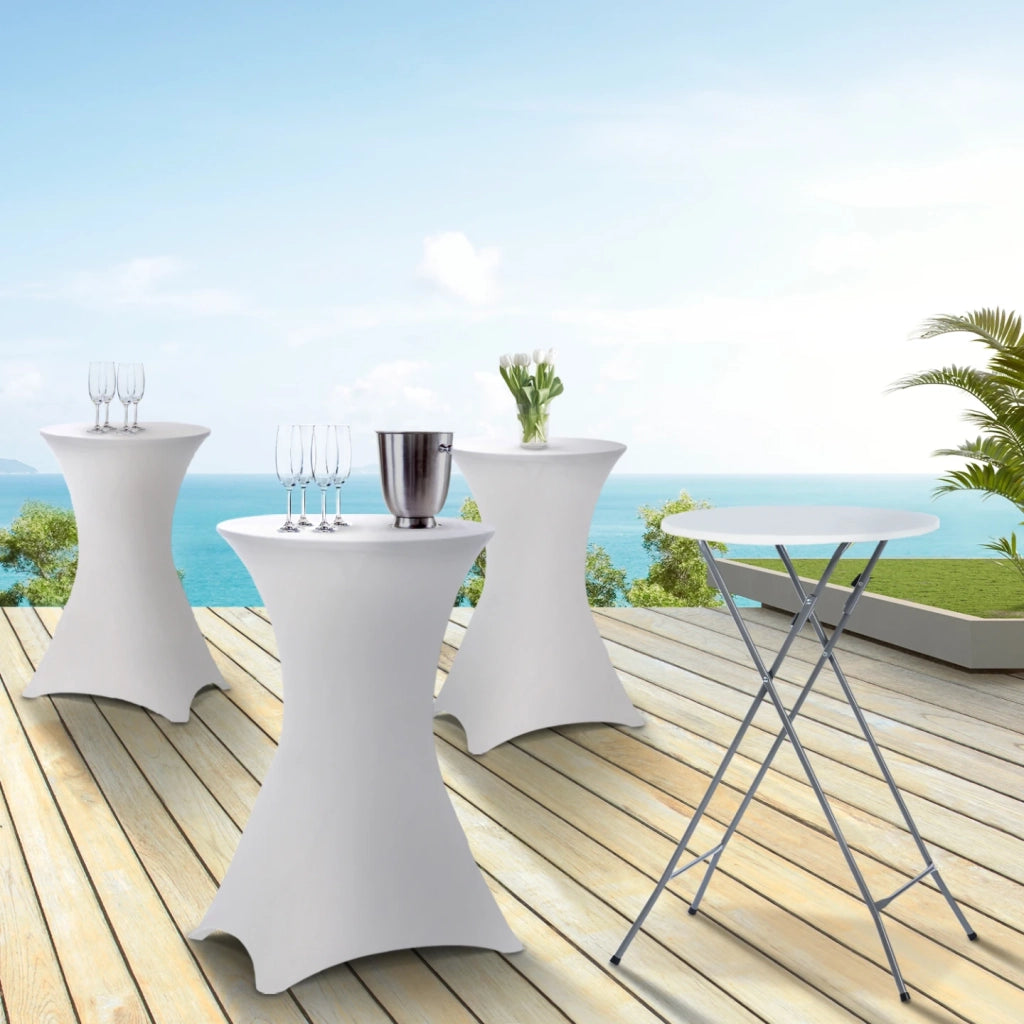 IDMarket - Set di 4 tavoli alti pieghevoli 105 CM e 4 coperture bianche