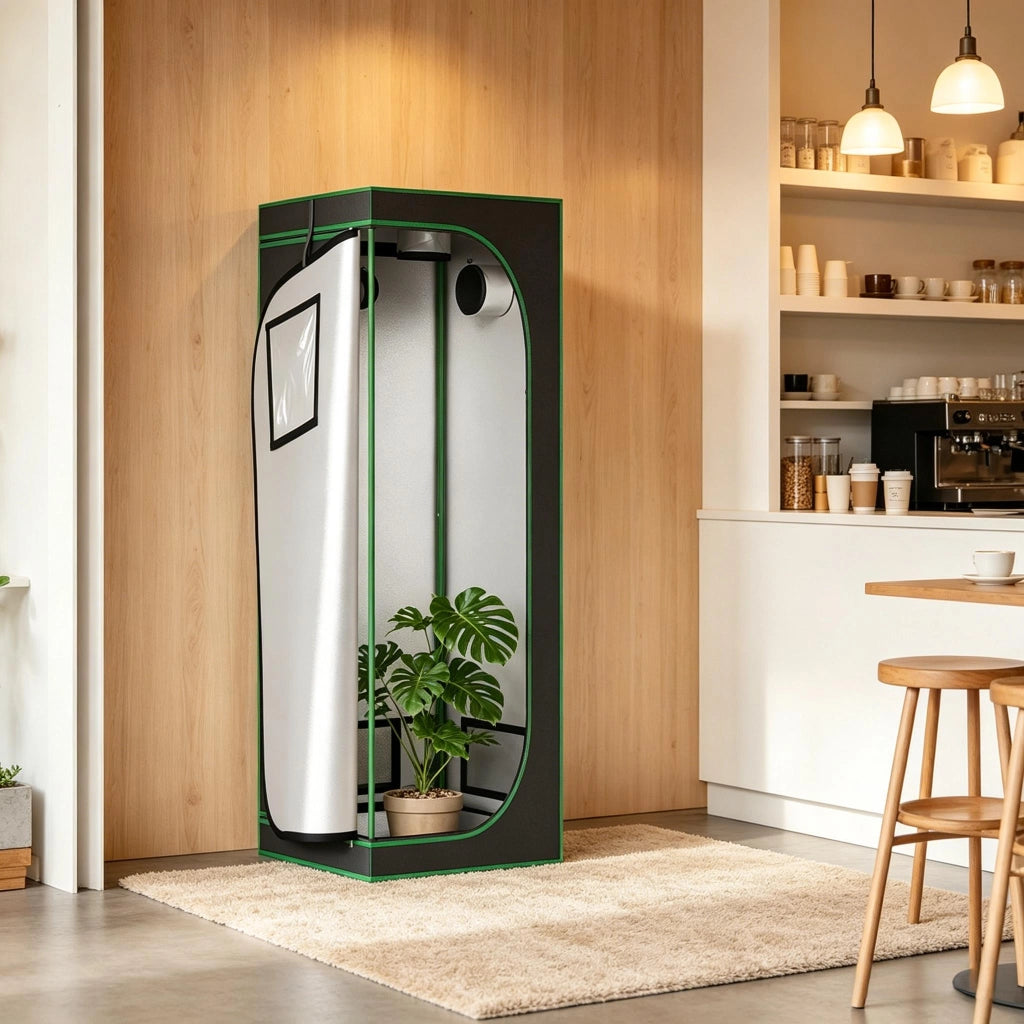 Serra da interno rettangolare in tessuto oxford 600D e acciaio nero e verde con prese d'aria 60 × 60 × 180 cm