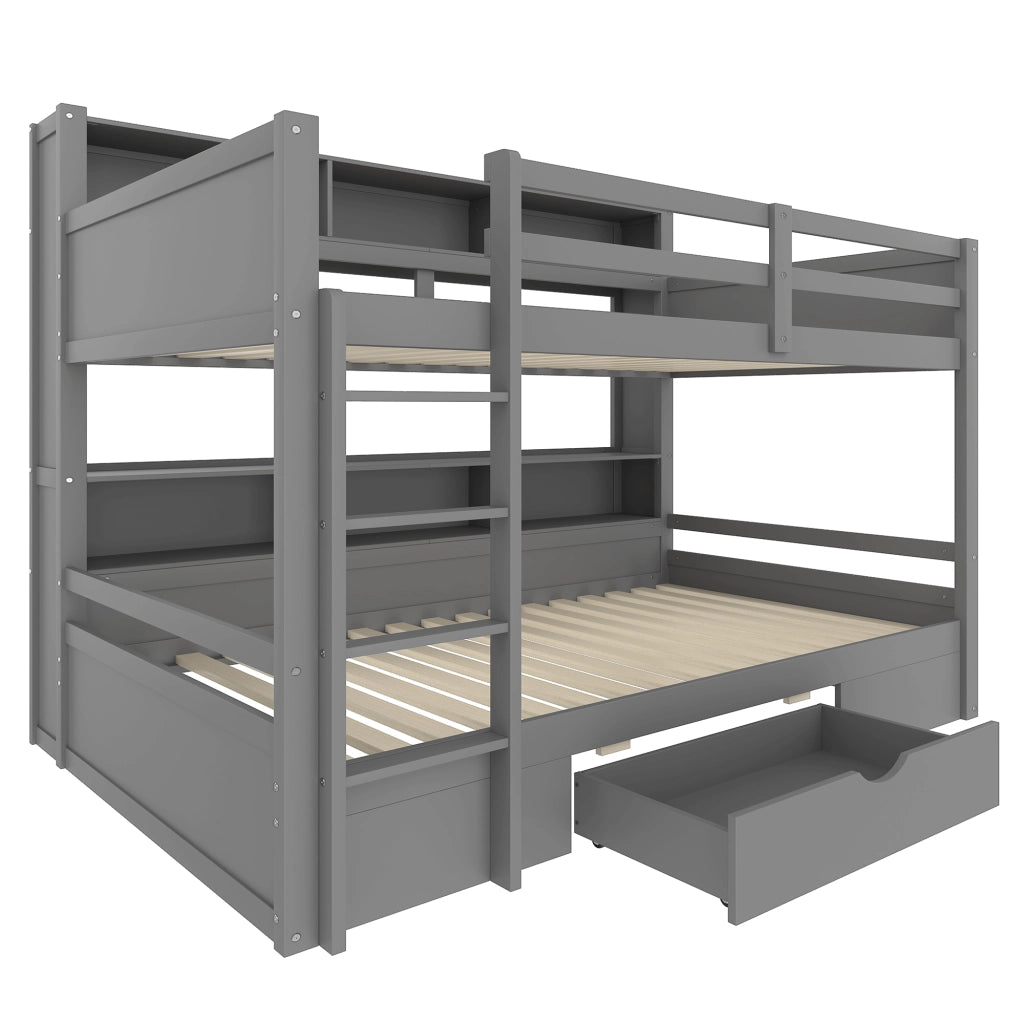 Letto a castello 90 × 200 cm 2 posti con cassetto e vani portaoggetti; senza materasso; pino e MDF grigio