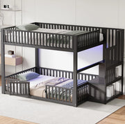 Letto a castello 140x200 con scala contenitore; LED; MDF e metallo; nero