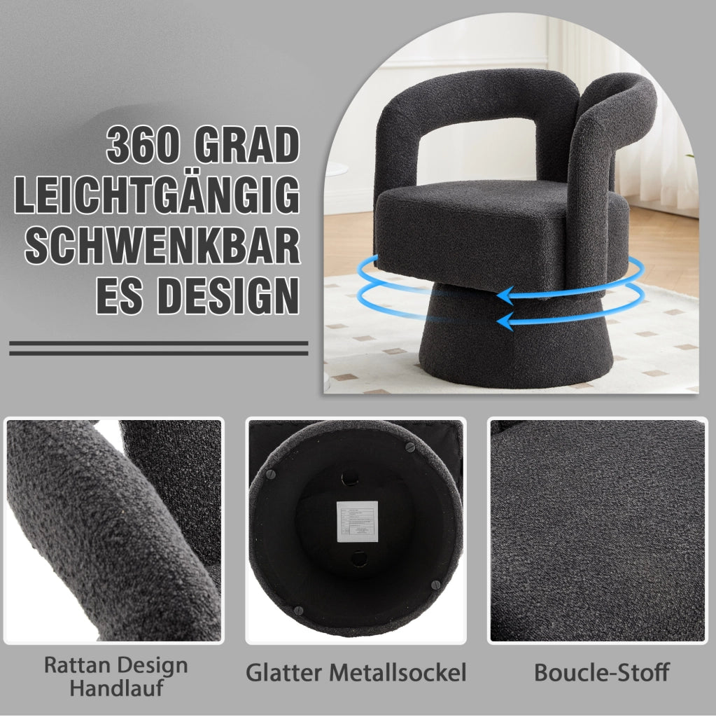 Poltrona girevole in bouclé grigio scuro 360°