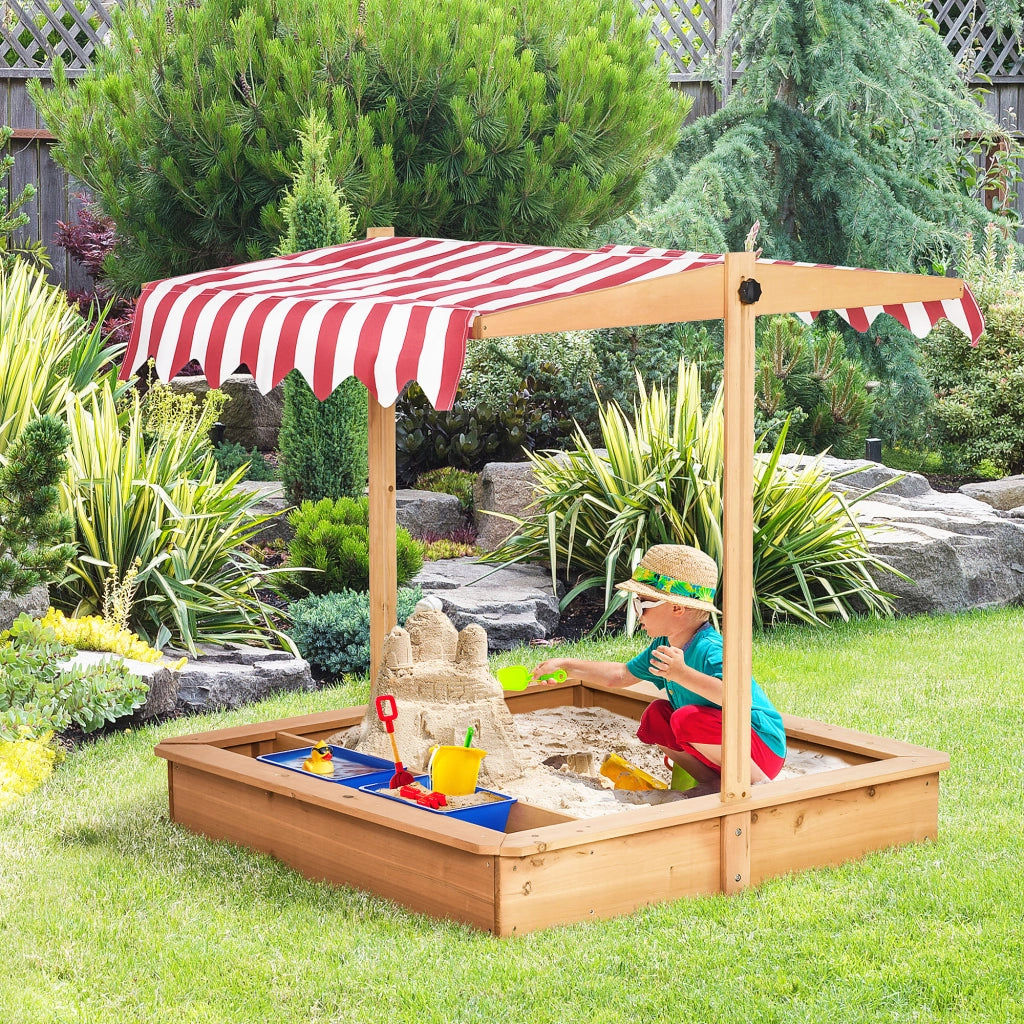 Casetta Sabbiera Bambini in Legno con Tettuccio Regolabile ¨C Minimal ¨C 107.5x107.5x100 cm