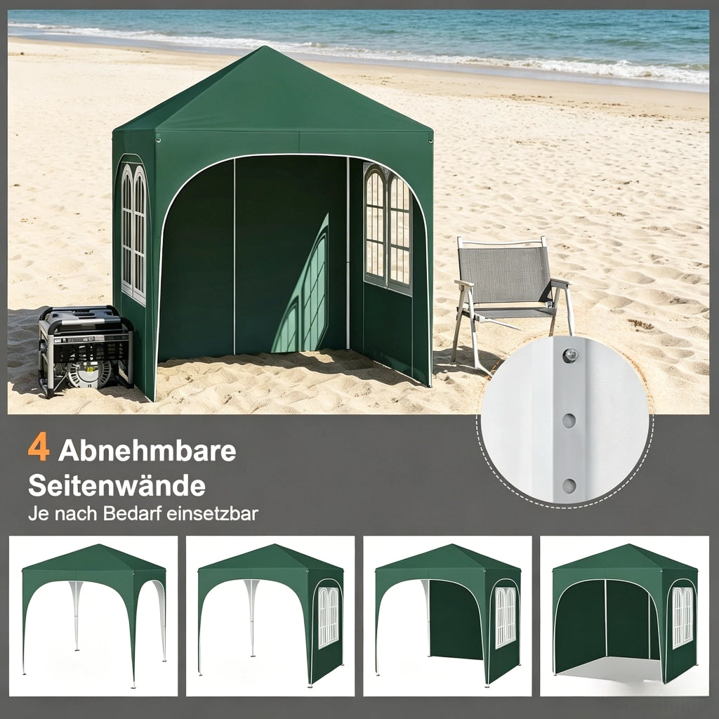 Gazebo pieghevole da giardino 2 × 2 m in metallo verde con tetto Oxford 210D impermeabile e pareti rimovibili
