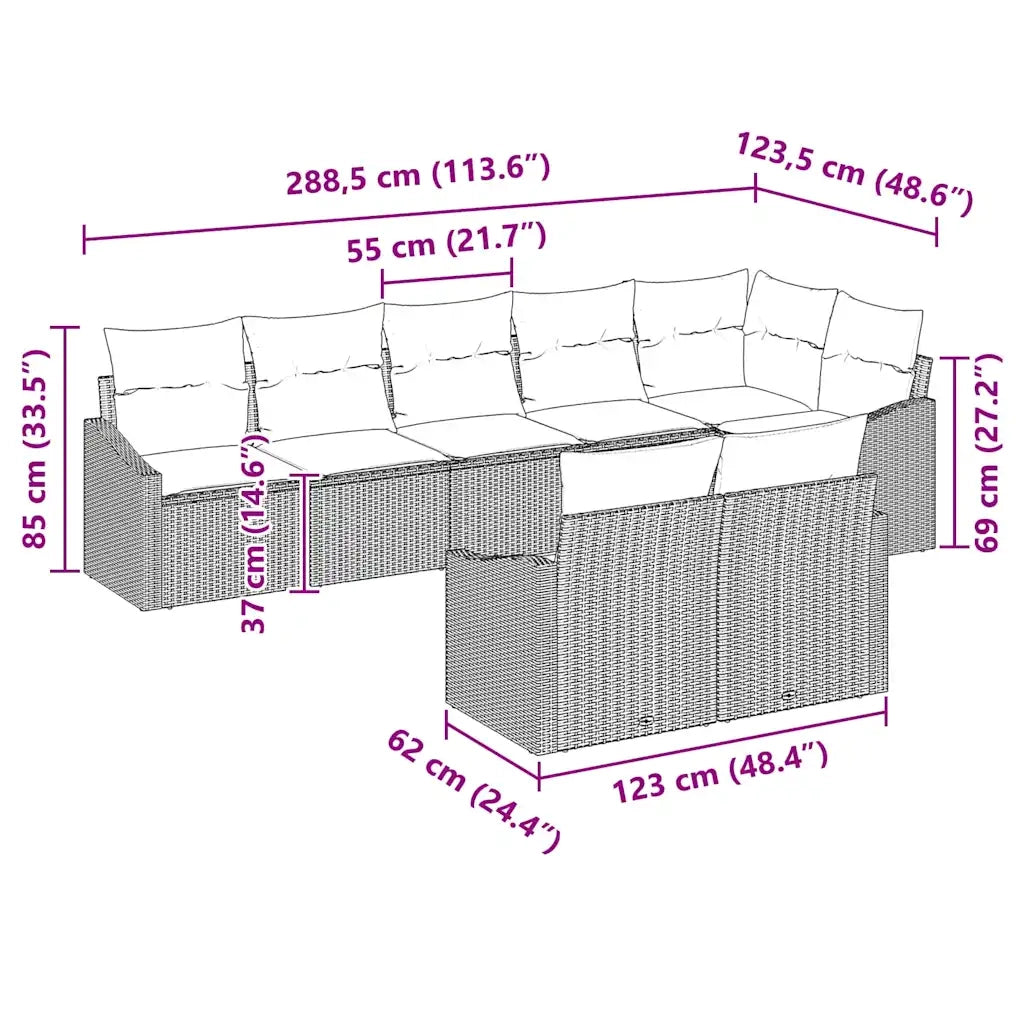 Set di divani con cuscino 8 pcs Nero polyrattan 3346773