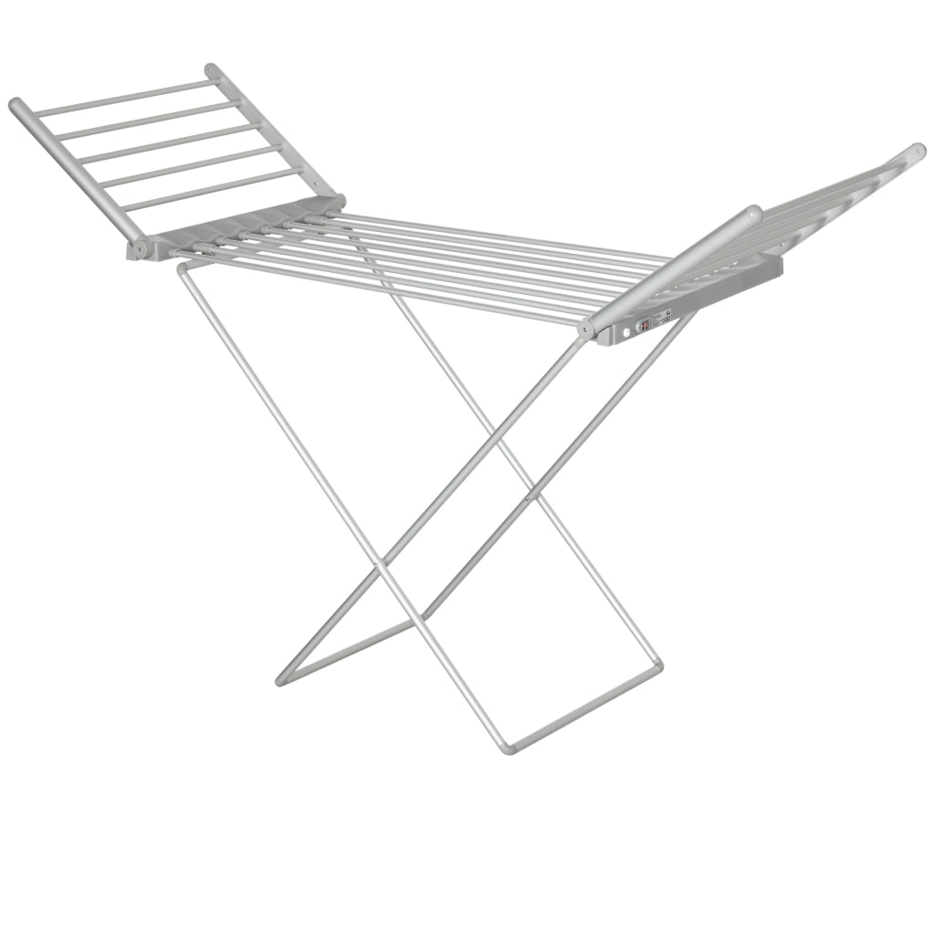 Stendino Elettrico Riscaldato con Ali Pieghevole Salvaspazio in Lega di Alluminio, 144x53x91cm, Argento