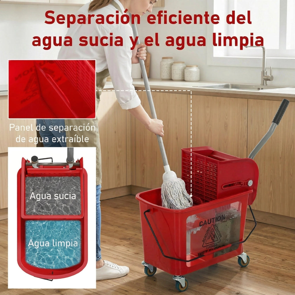 Secchio con scolapiatti e ruote ¨C Zephmum ¨C Rosso 45x26,5x70 cm