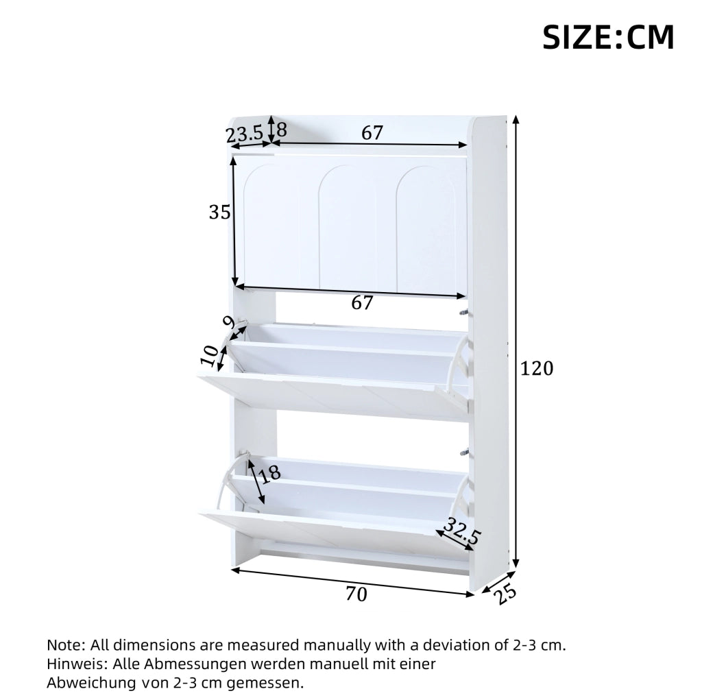 Scarpiera salvaspazio 70x25x120 cm con 6 ripiani in MDF bianca HOMVRA