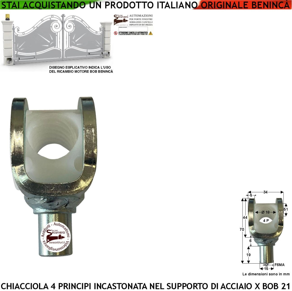Supporto di Acciaio Zincato Con Incastonata la Chiocciola di Traino per Vite Senza Fine a 4 Principi Ricambio del BOB21 Codice Benincà CVERT Foro da 18 mm con 4 Filetti Perno con Foro Filettato 6MA