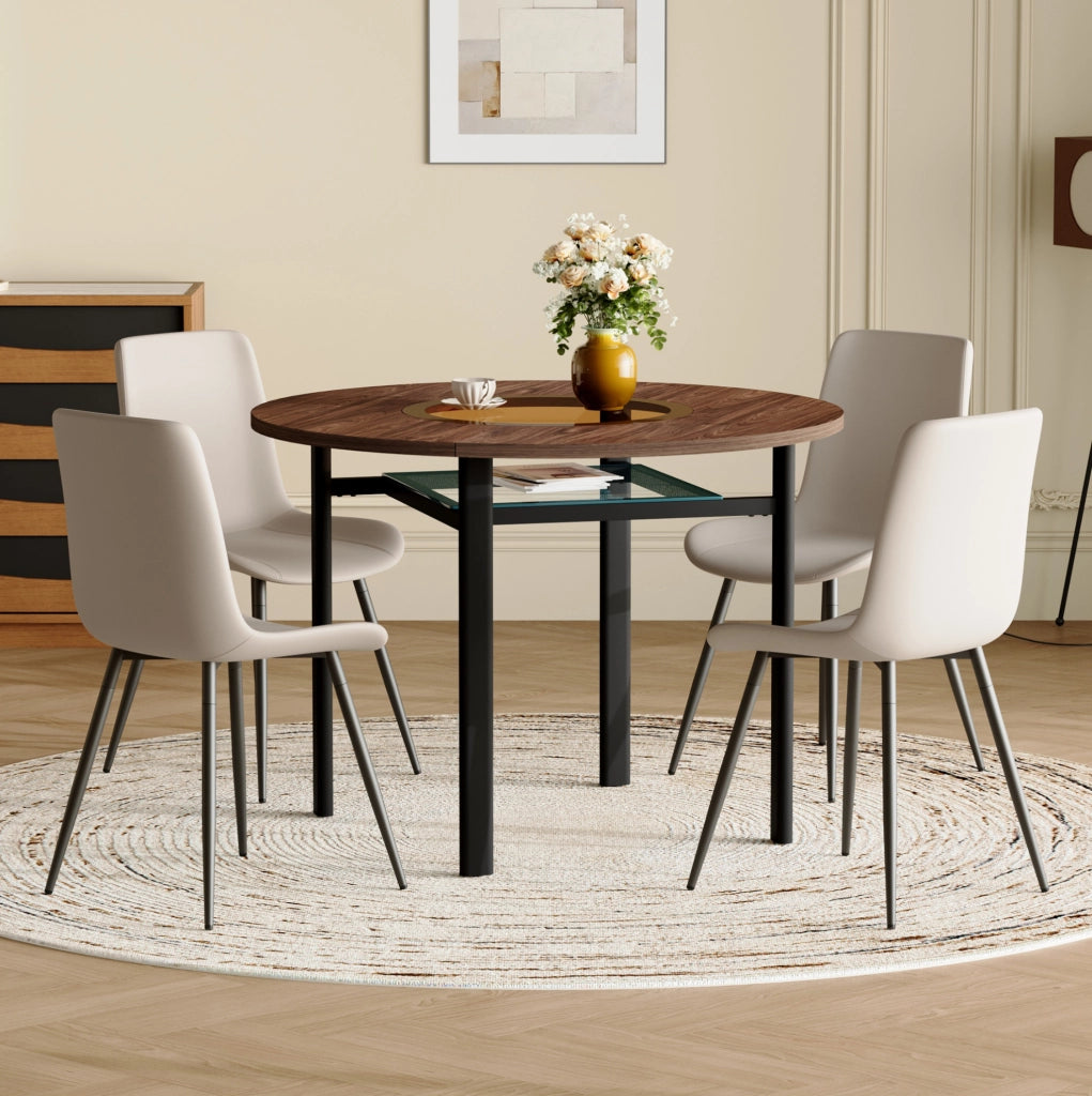 Set tavolo rotondo 100 cm marrone e nero con 4 sedie in similpelle PU
