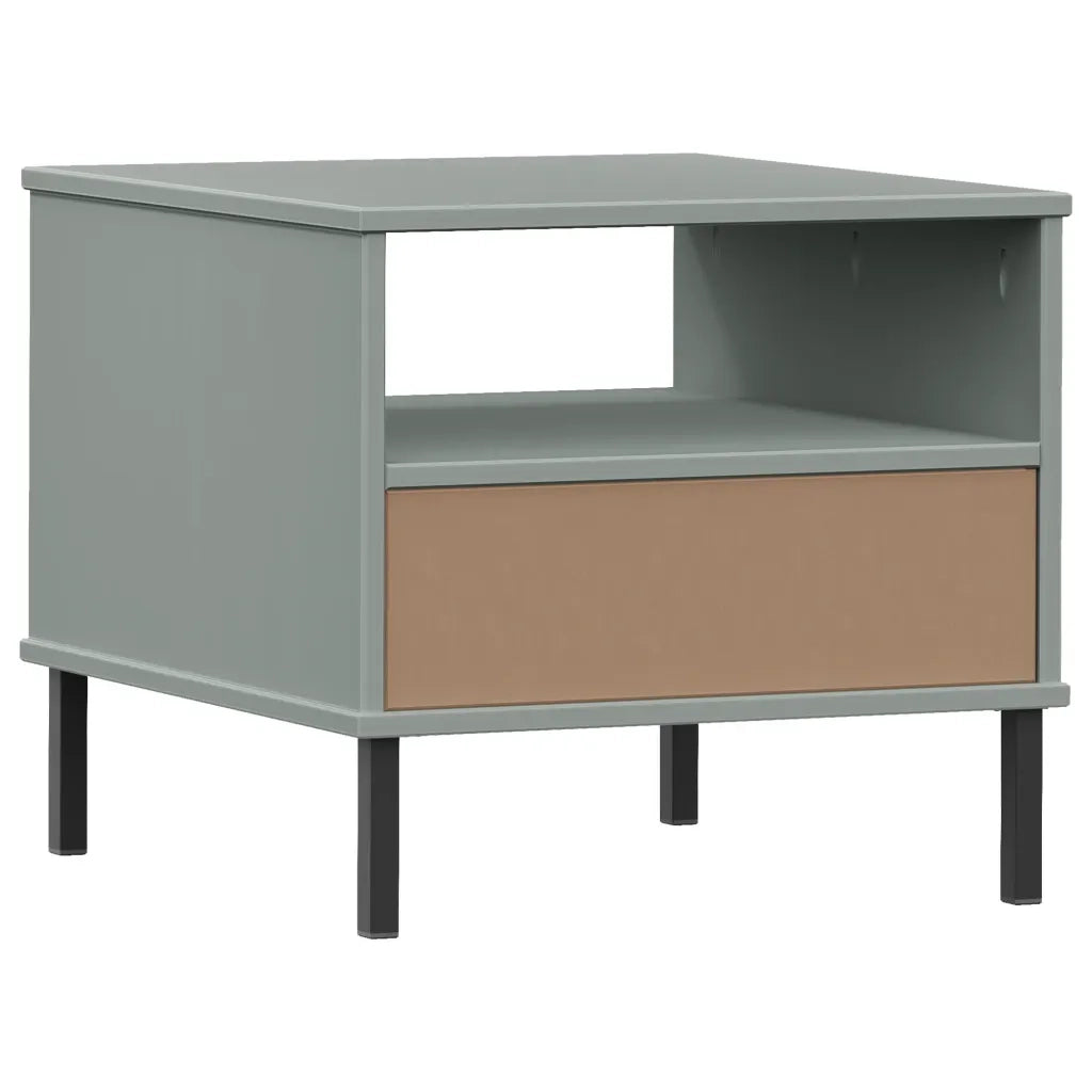 Comodino | Armadio da Notte | Mobiletto da notte con Gambe in Metallo Grigio Legno Massello Pino OSLO