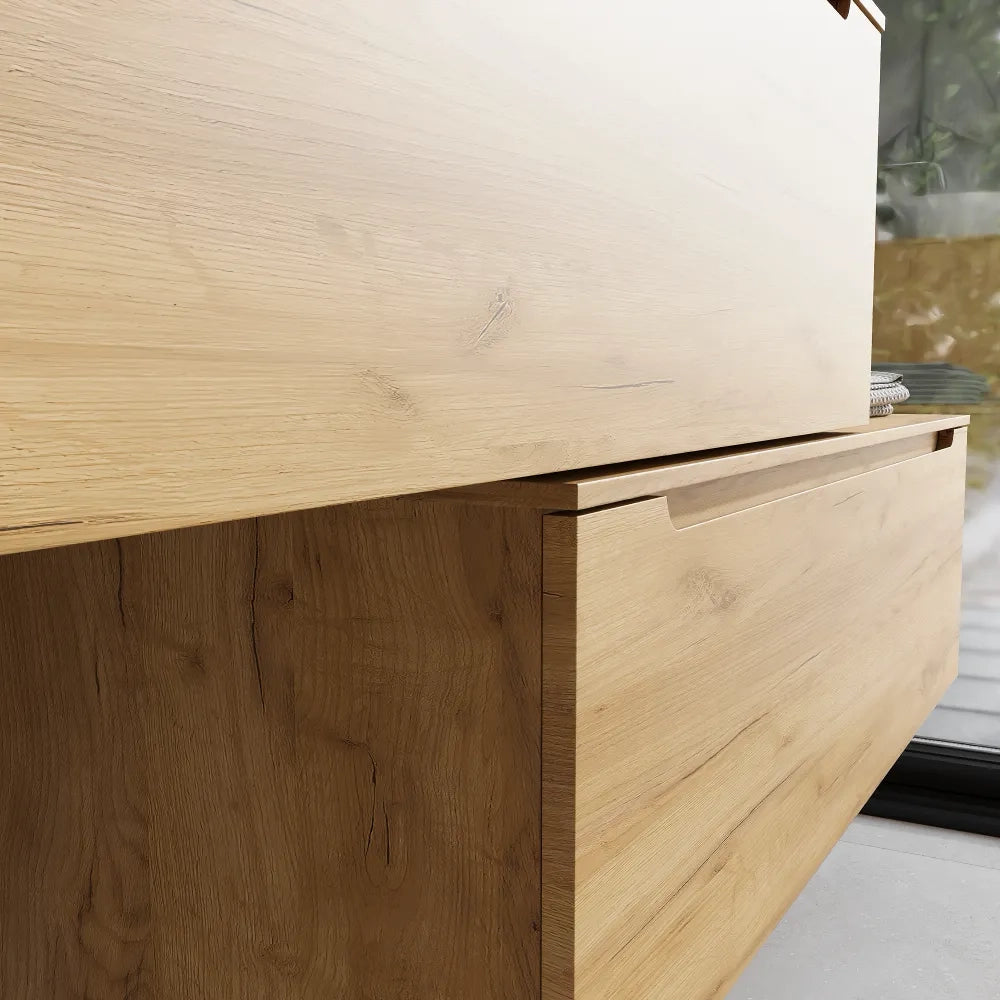 Mobile bagno sospeso modulare 100 cm rovere chiaro due cassetti con top | Bako