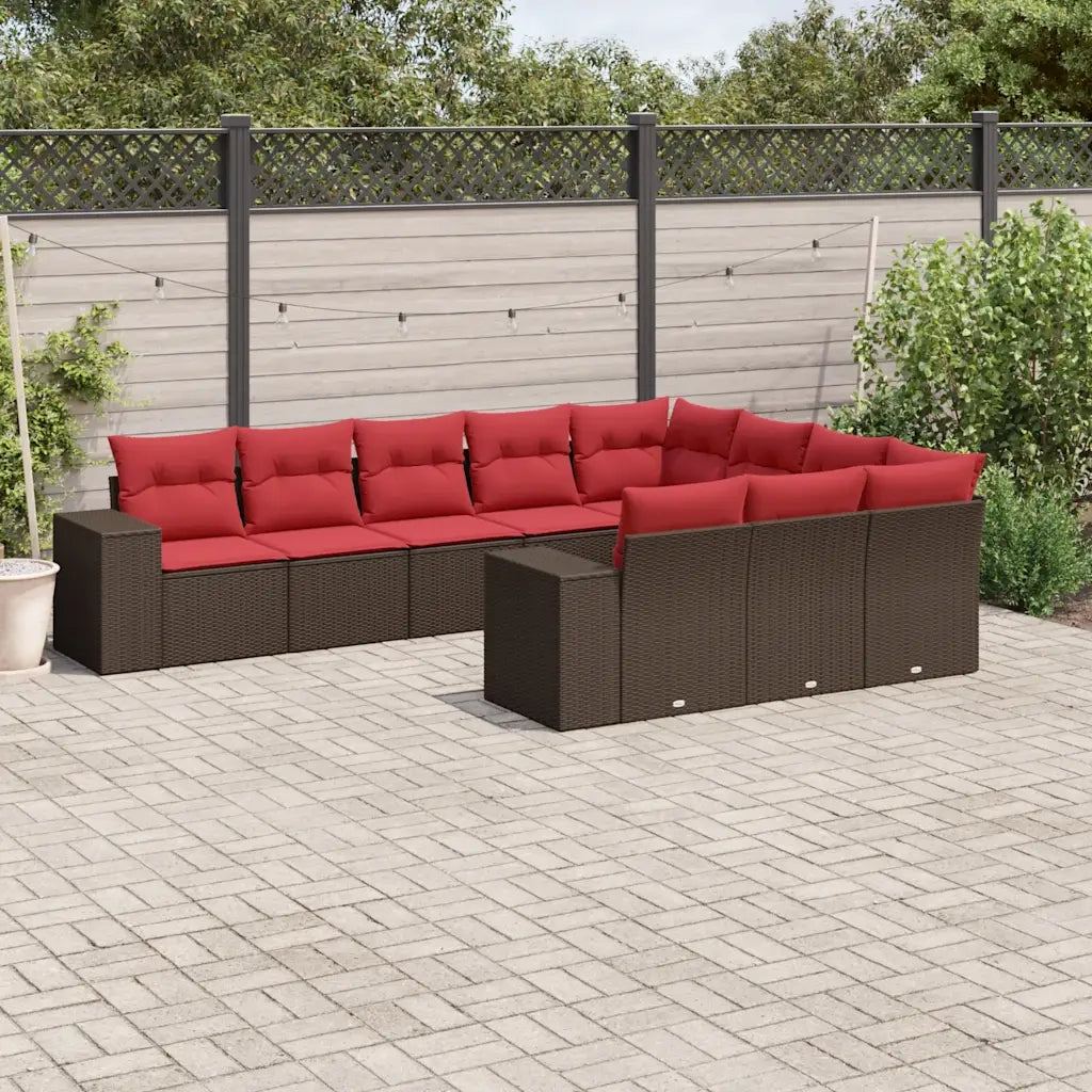 Set Divani da Giardino 10 pz con Cuscini Marrone in Polyrattan 3223093