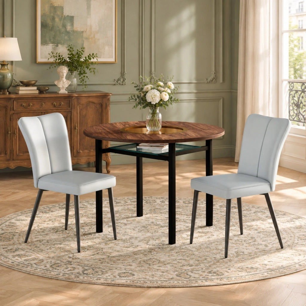 Set tavolo da pranzo rotondo Ø100 cm con sedie in PU grigio chiaro HOMVRA