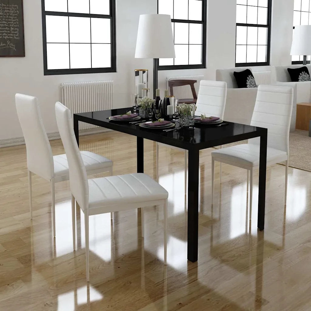 Set Tavolo da Pranzo 5 pz in Pelle Artificiale Nero e Bianco 275413