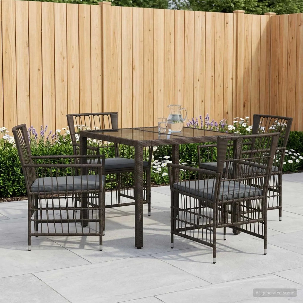 Set da pranzo per esterni 5 pz Nero polyrattan 3448934