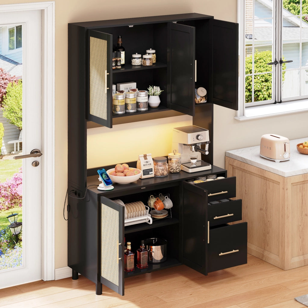 MADIA 183 cm con LED, 3 cassetti, MDF, nera