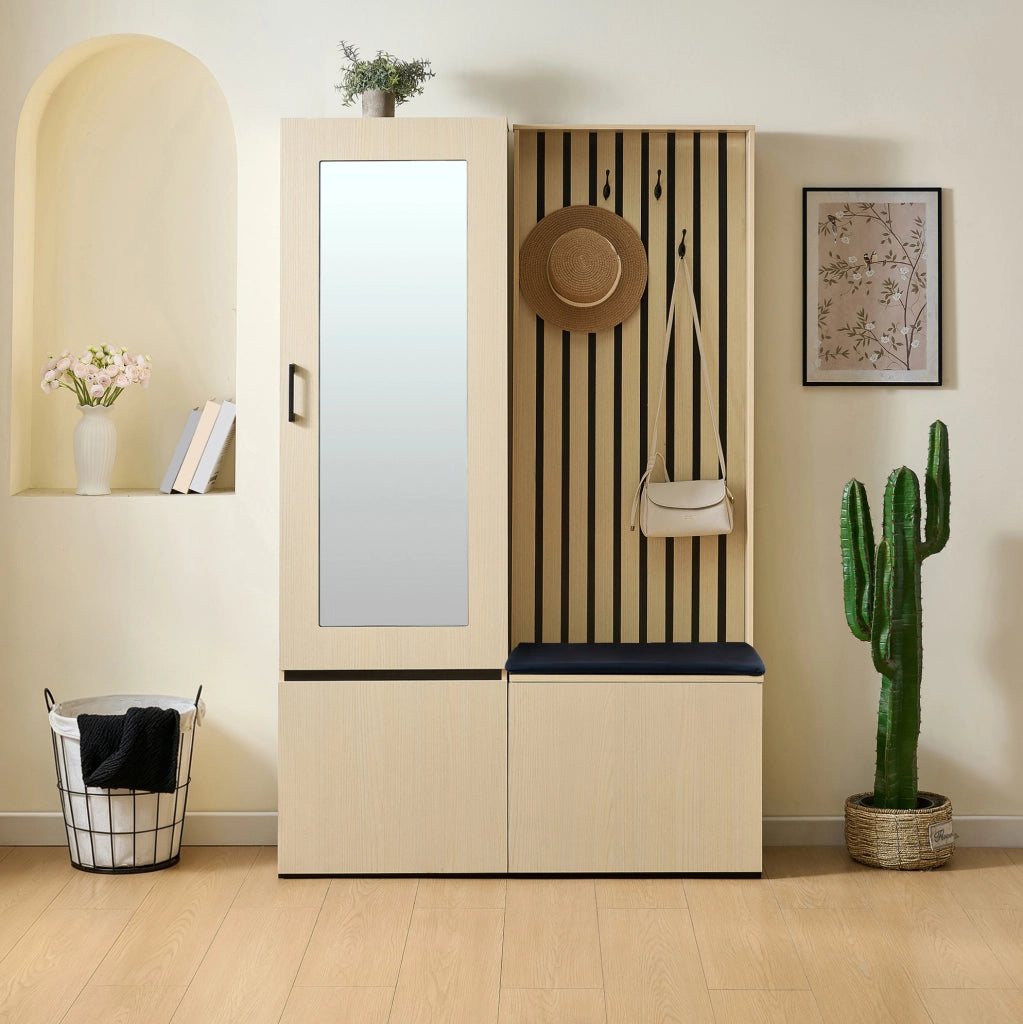 Set guardaroba con specchio e panca in MDF effetto legno