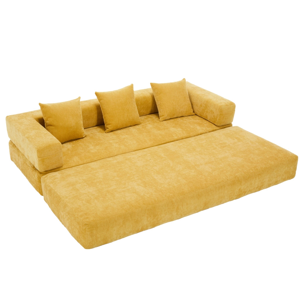 Modulo Divano in Chenille Morbido con Tasche Laterali e Base Antiscivolo 198x79x60 cm