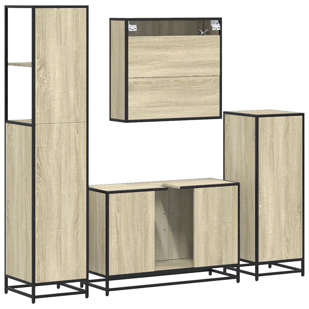 Set Mobili da Bagno 4 pz Rovere Sonoma in Legno Multistrato 3301251