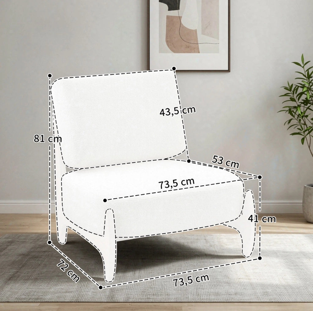 Poltrona lounge 72x73.5x81 cm imbottita in ciniglia poliestere crema