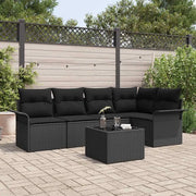 Set Divano da Giardino con cuscino 6 pcs Nero Poly Rattan