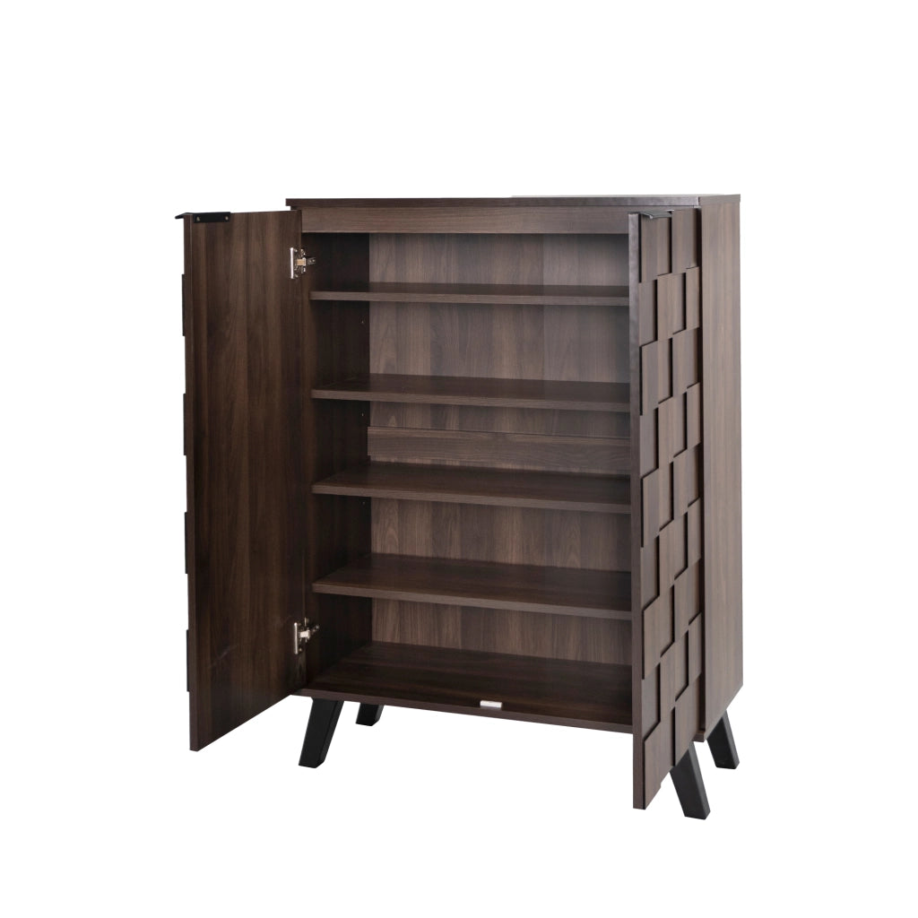 Scarpiera con 4 ripiani regolabili e 5 livelli, ante ammortizzate, per ingresso, legno scuro, 80 × 35,5 × 110 cm