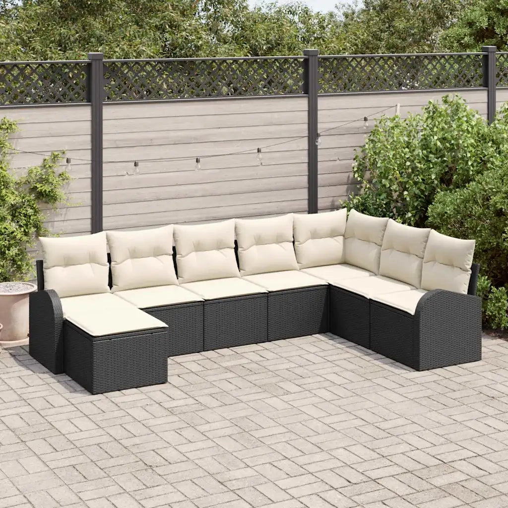 Set di divani con cuscino 8 pcs Nero e Bianco polyrattan