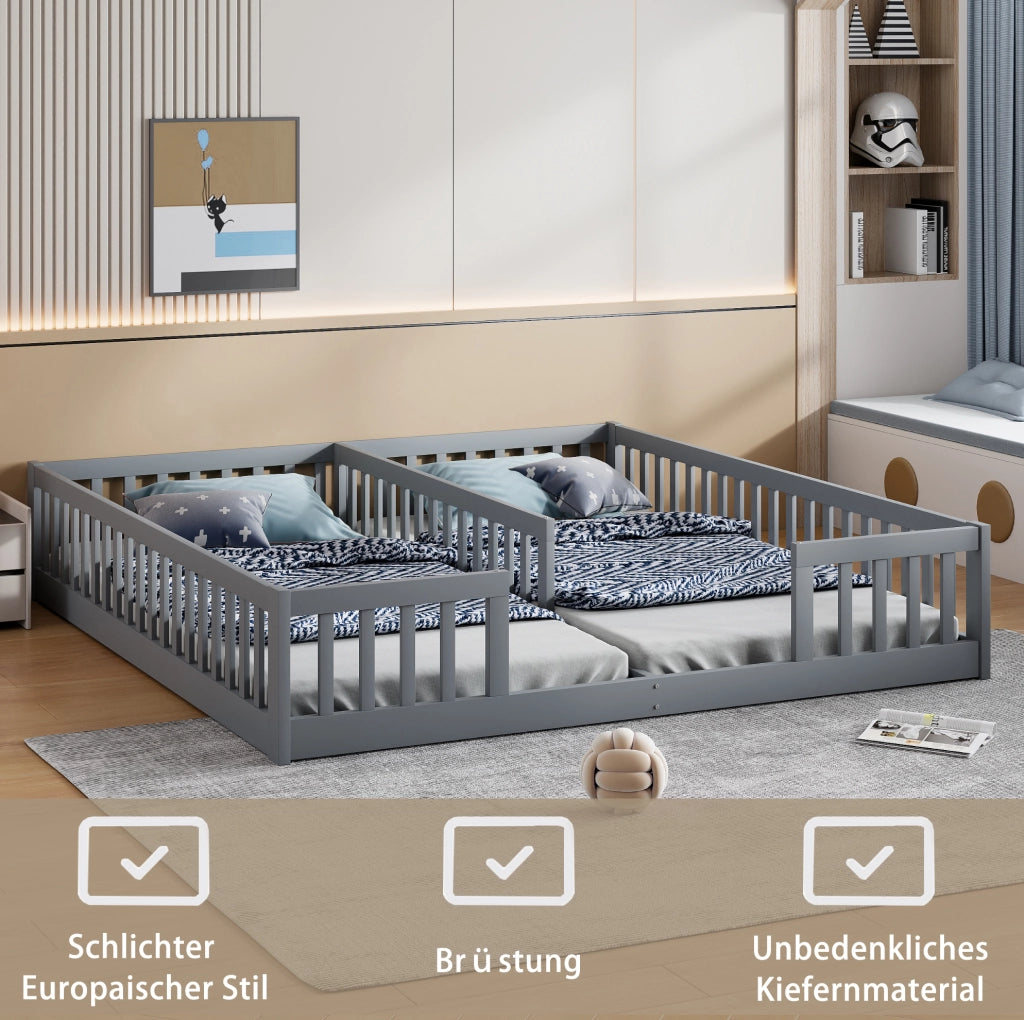 LETTO per bambini con sponde 90 x 200 cm Pino e MDF Grigio