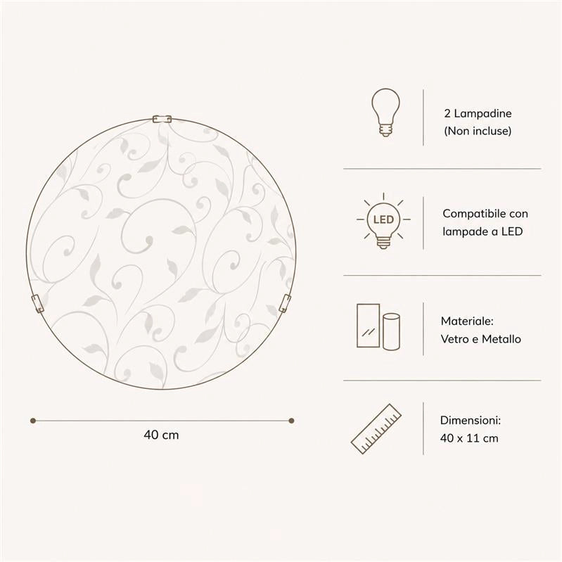 PLAFONIERA MODERNA LENA DA SOFFITTO 40 CM CON 2 ATTACCHI E27