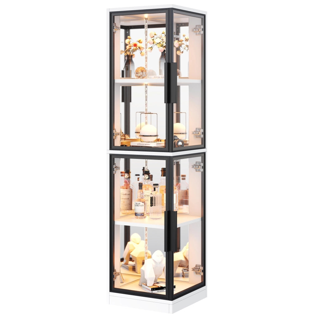 Vetrina in vetro 44x42x164 cm con LED multicolore e schienale a specchio; bianca