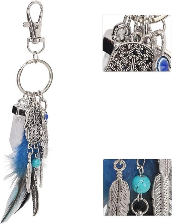 Cattura di sogni con hanger per chiavi - Pietra naturale turchese - Fortuna di palma - Cinghia - Borsa - Anello per avvolgimento - Decorazioni - Hanger per auto - Adatto a diverse applicazioni - Blu e marrone.