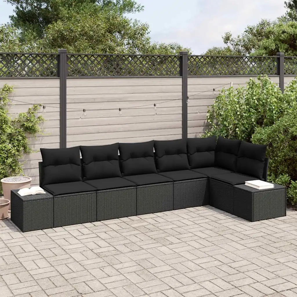 Set Divano da Giardino con cuscino 6 pcs Nero polyrattan 3347083