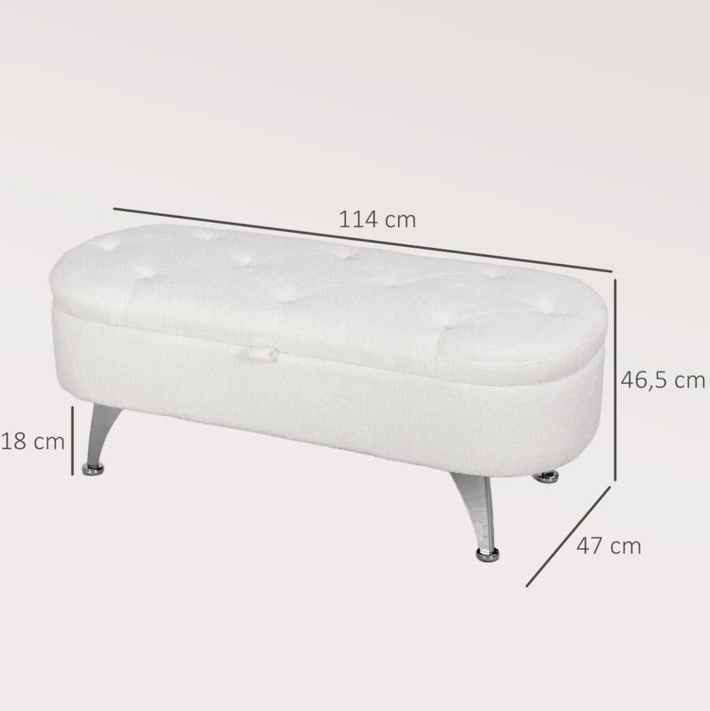 Panca contenitore 114x47x46,5 cm in poliestere bianco con gambe in metallo