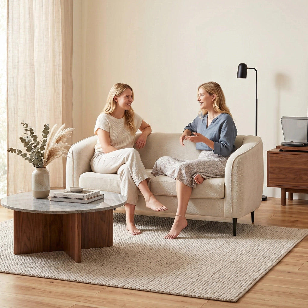 Divano 2 posti in velluto ¨C Minimal ¨C beige, imbottito, 160 cm