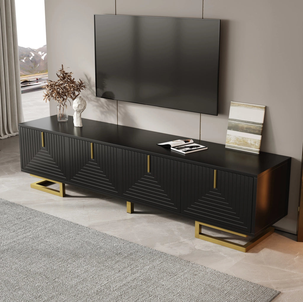 Mobile TV 160x38x44.5 cm; 4 porte con ripiani e cerniere ammortizzate; truciolare; nero