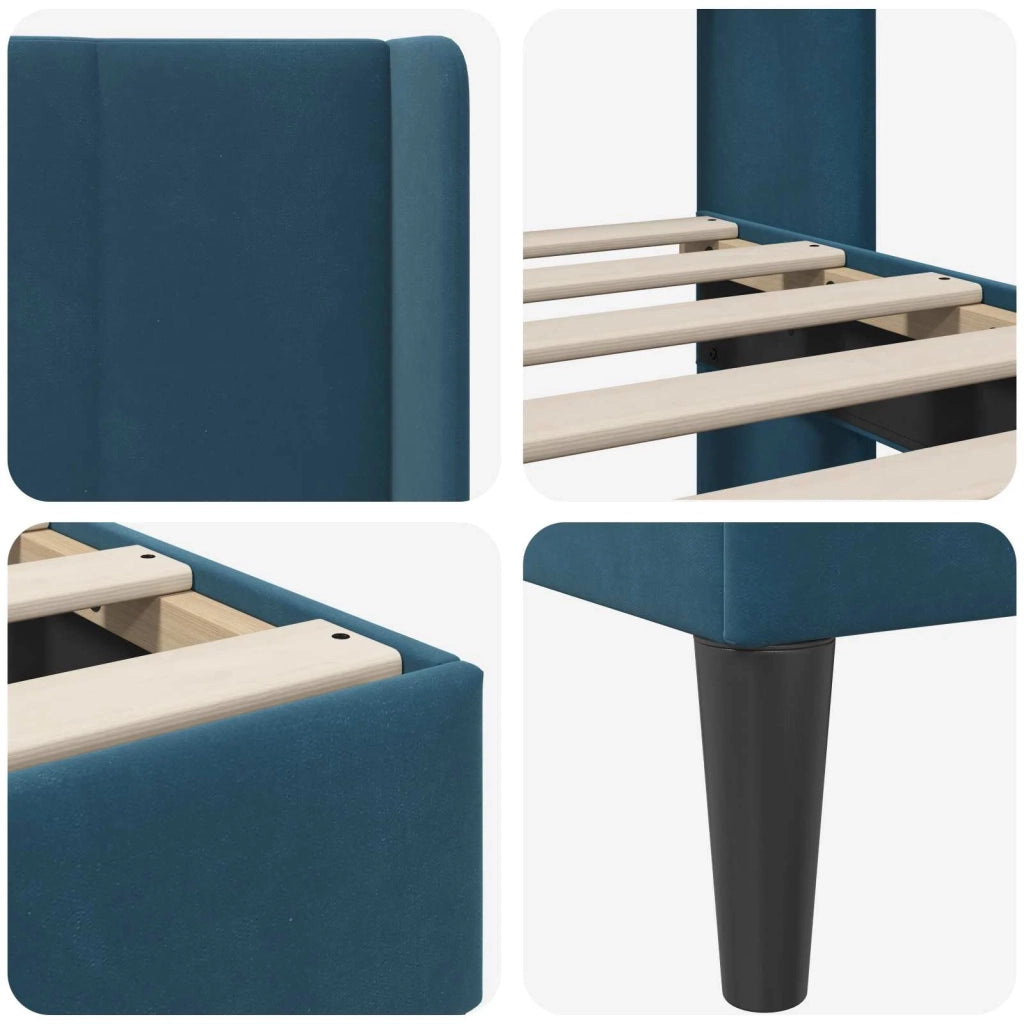 Letto singolo | Letto per adulti | Struttura del letto con testiera Blu 80 x 200 cm Velluto